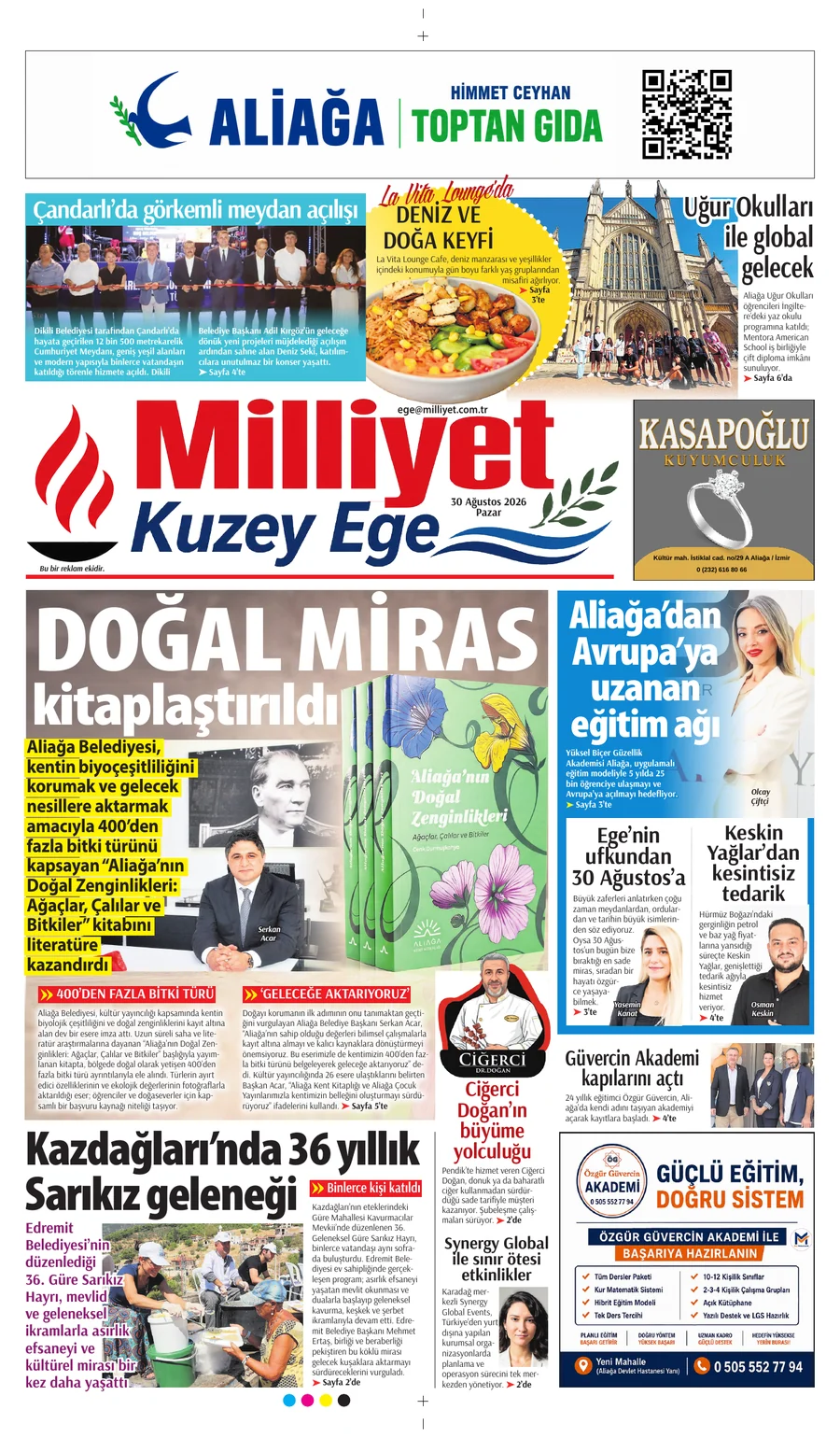 30 Ağustos 2026 Milliyet Kuzey Ege gazete çalışması