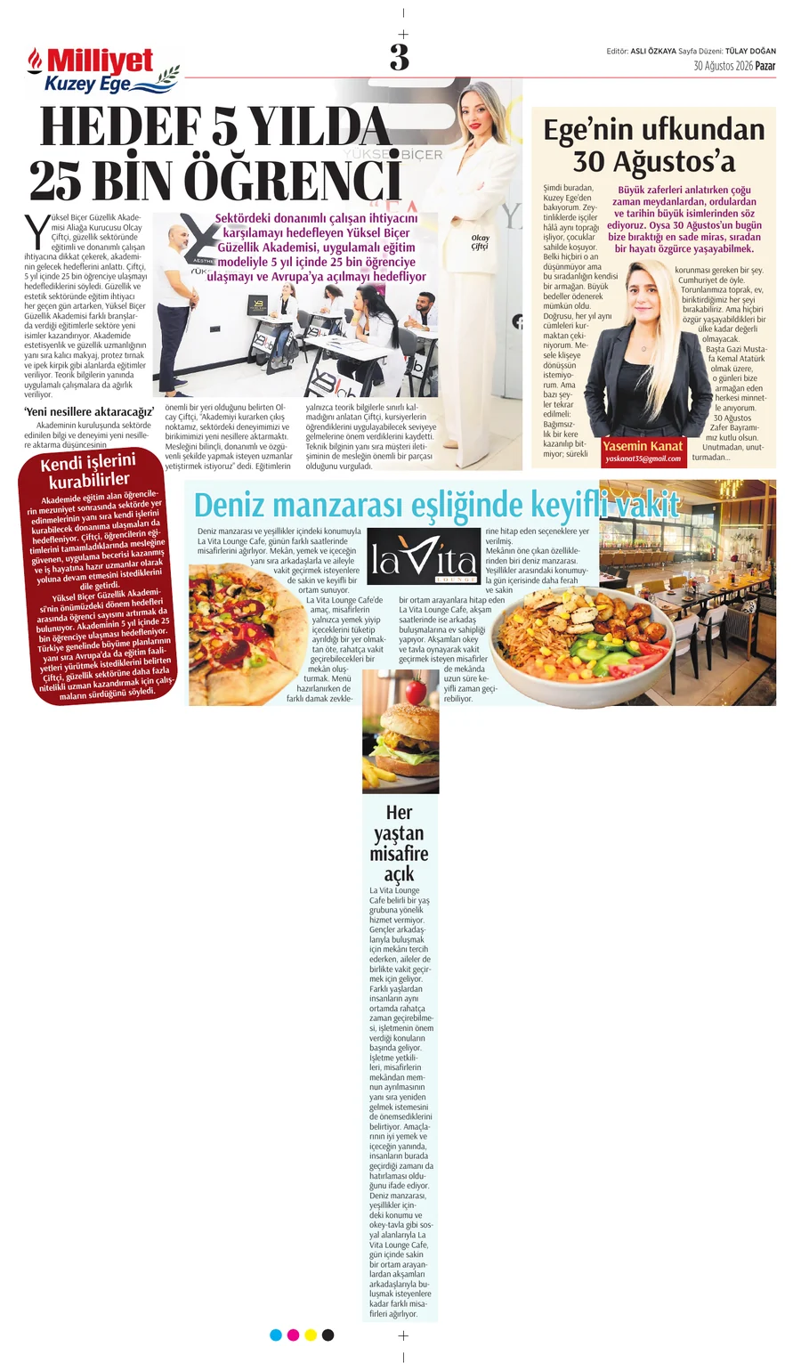 Milliyet Kuzey Ege 3. sayfa gazete çalışması